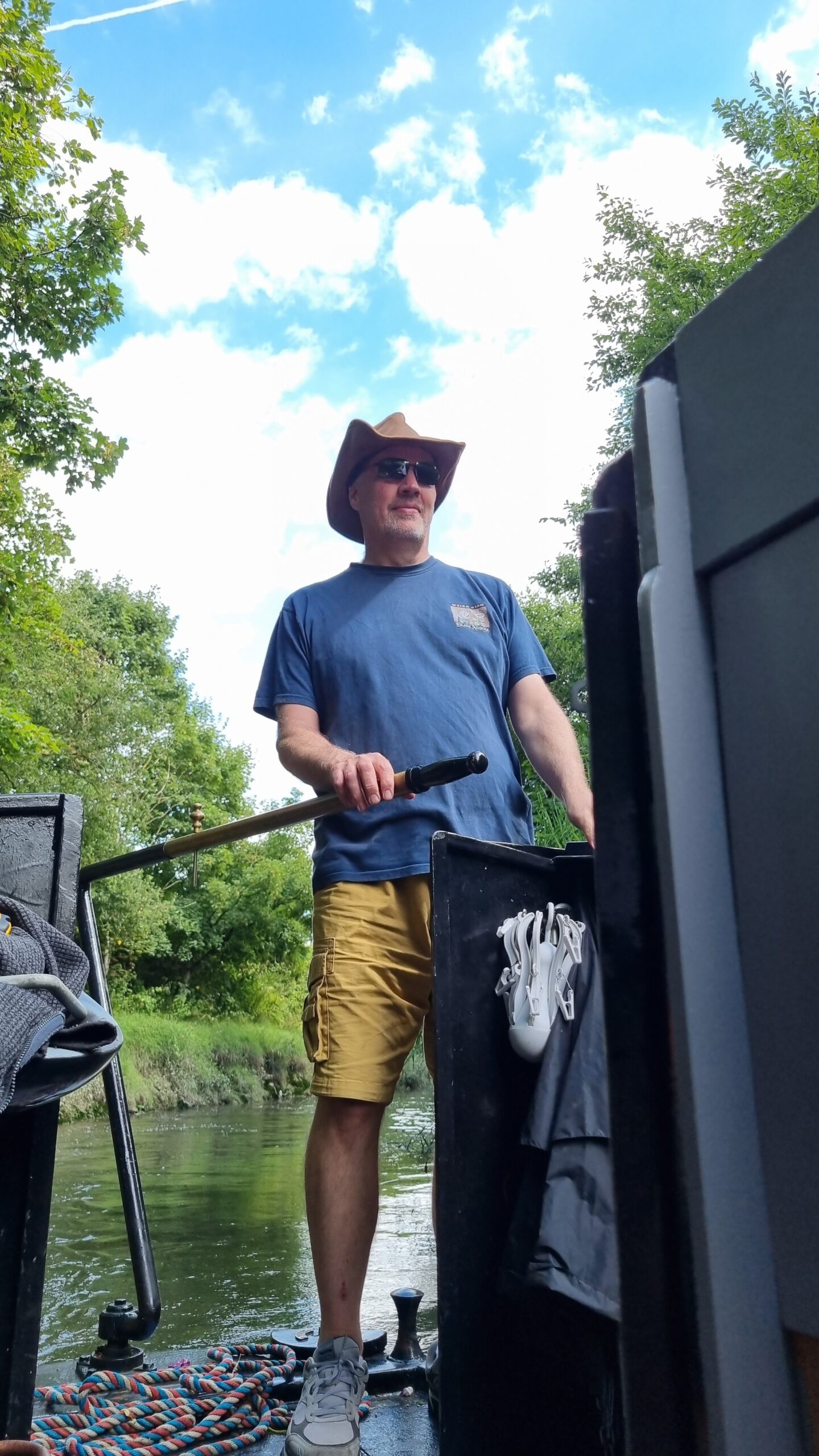 Paul driving the narrowboat through Savcik Brook