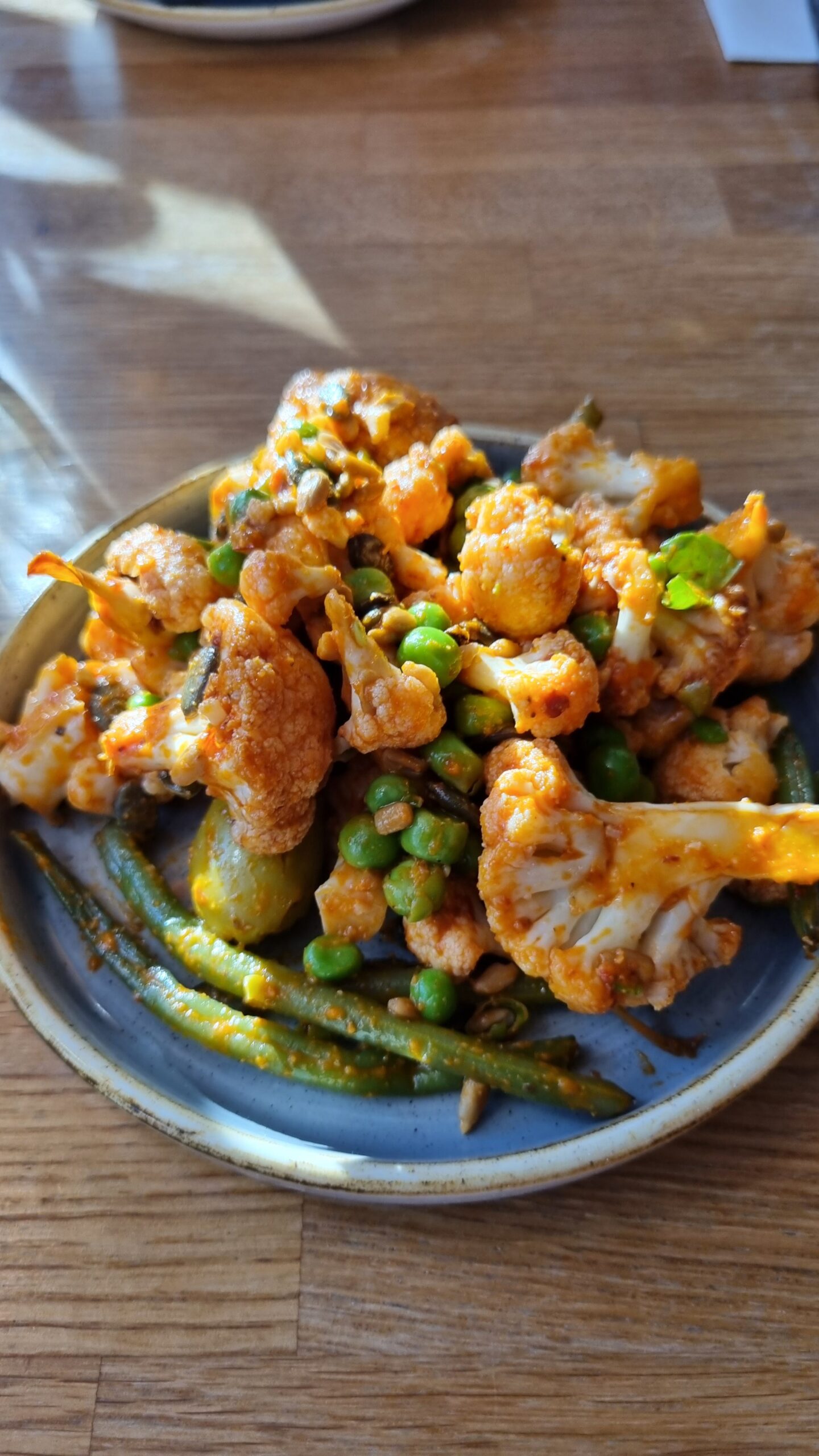 Roasted Cauliflower and green bean salad starters at the Papillion