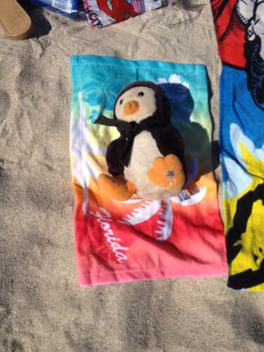 Sunbathing on his own beach towel